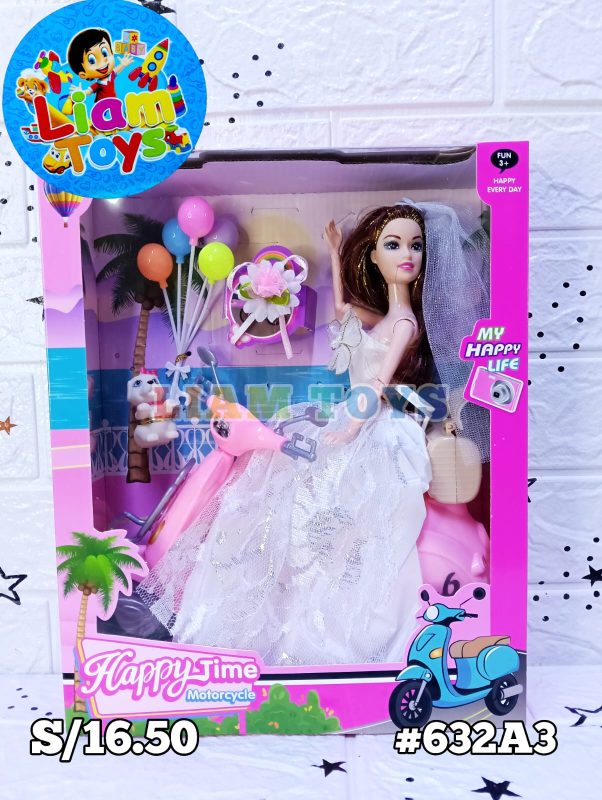 MUÑECA C/MOTO & MASCOTA CAJA