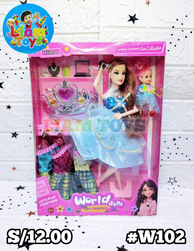 MUÑECA C/CARTERA & BESTIDOS CAJA